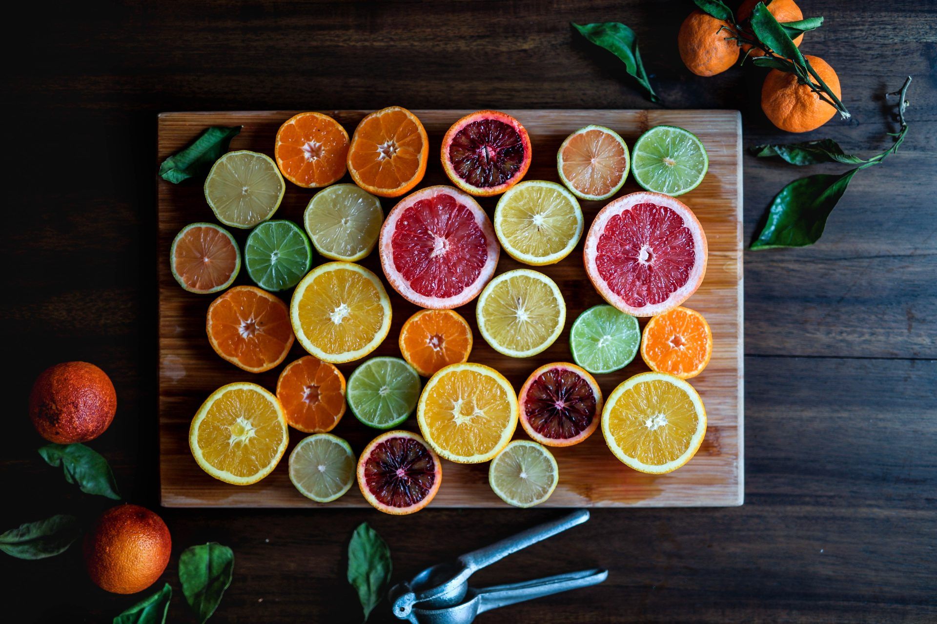 Dried orange slices on a wooden board