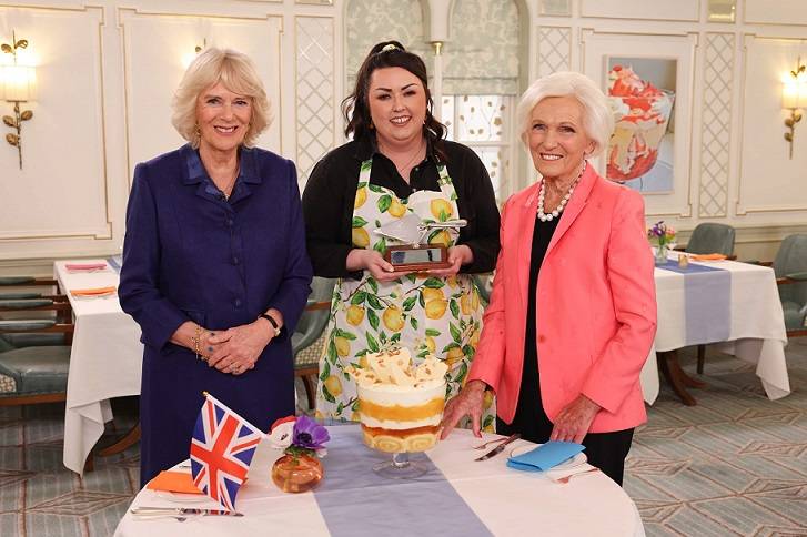 HRH Duchess of Cornwall with Dame Mary Berry and winner Jemma