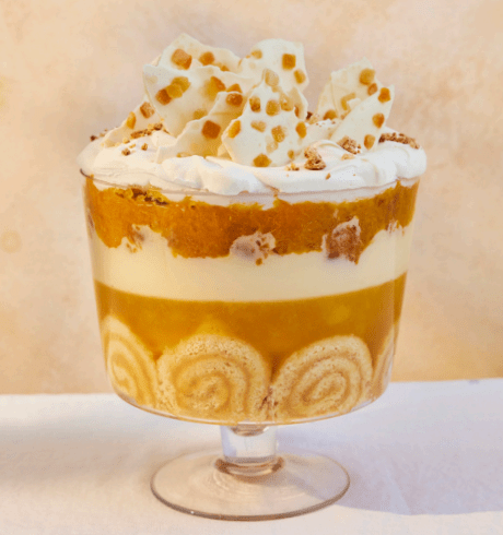 Bowl of Lemon and swiss roll Ameretti trifle