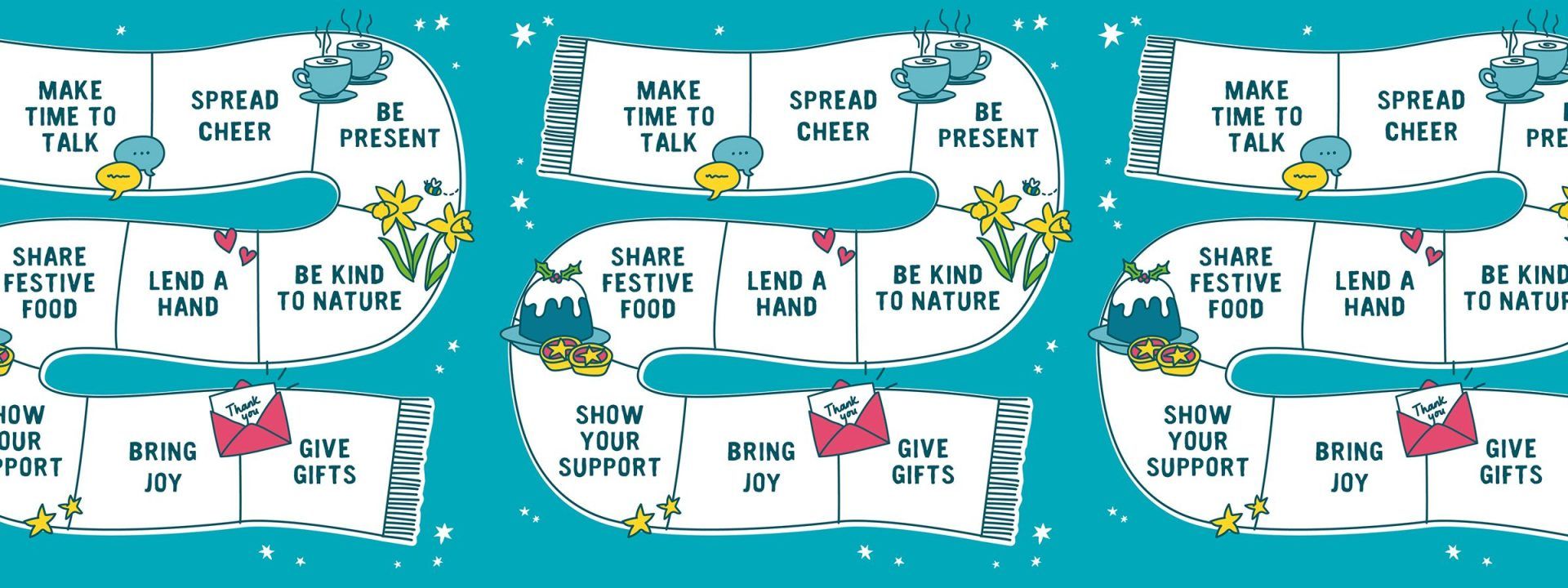 Scarf of Kindness illustration with small acts of kindness ideas