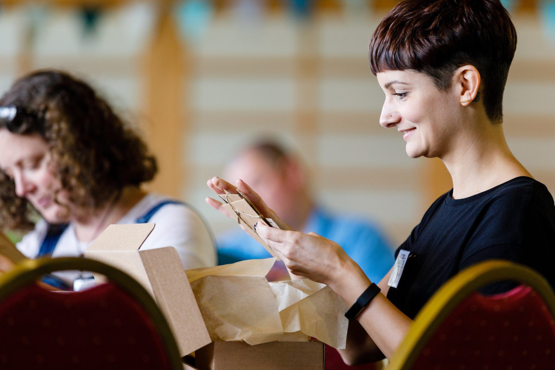 Woman looking at card