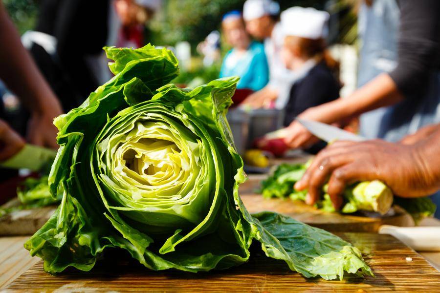 A leek being chopped