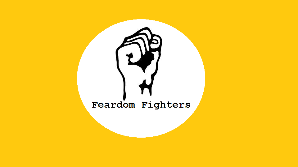 A yellow logo with a fist. 
