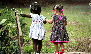 two little girls walking
