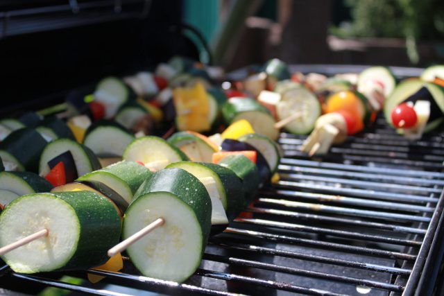 Vegetable kebab on barbecue