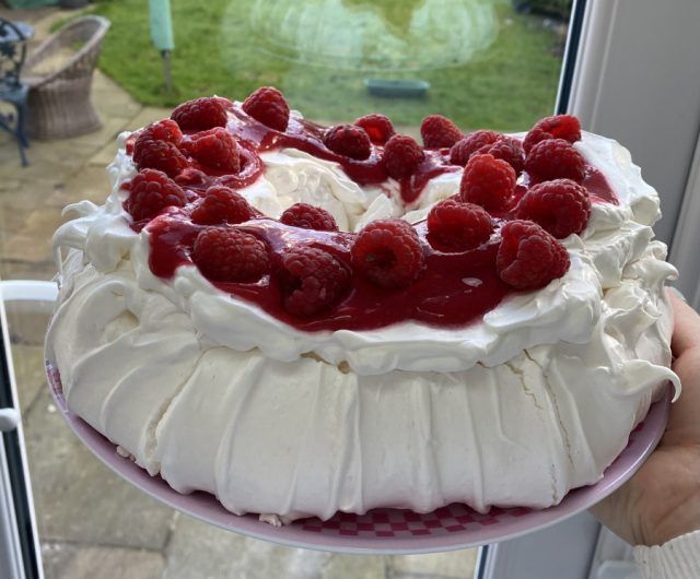 Vegan raspberry pavlova by Freya Cox