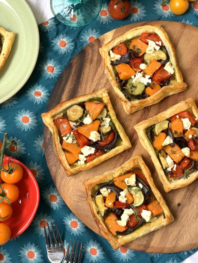 Alice Fevronia's Roasted Vegetable, Pesto and Feta Tarts