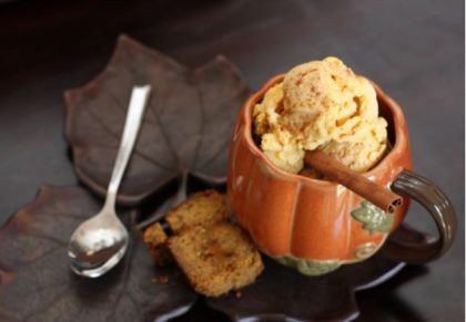 Pumpkin ice cream in a pumpkin mug