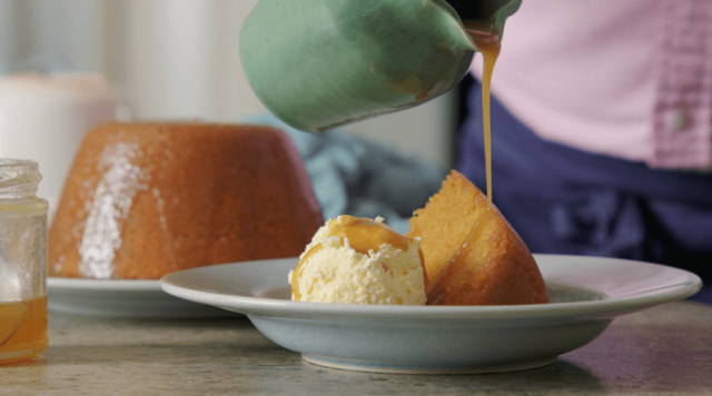 Sponge pudding with a honey butterscotch sauce by Rick Stien