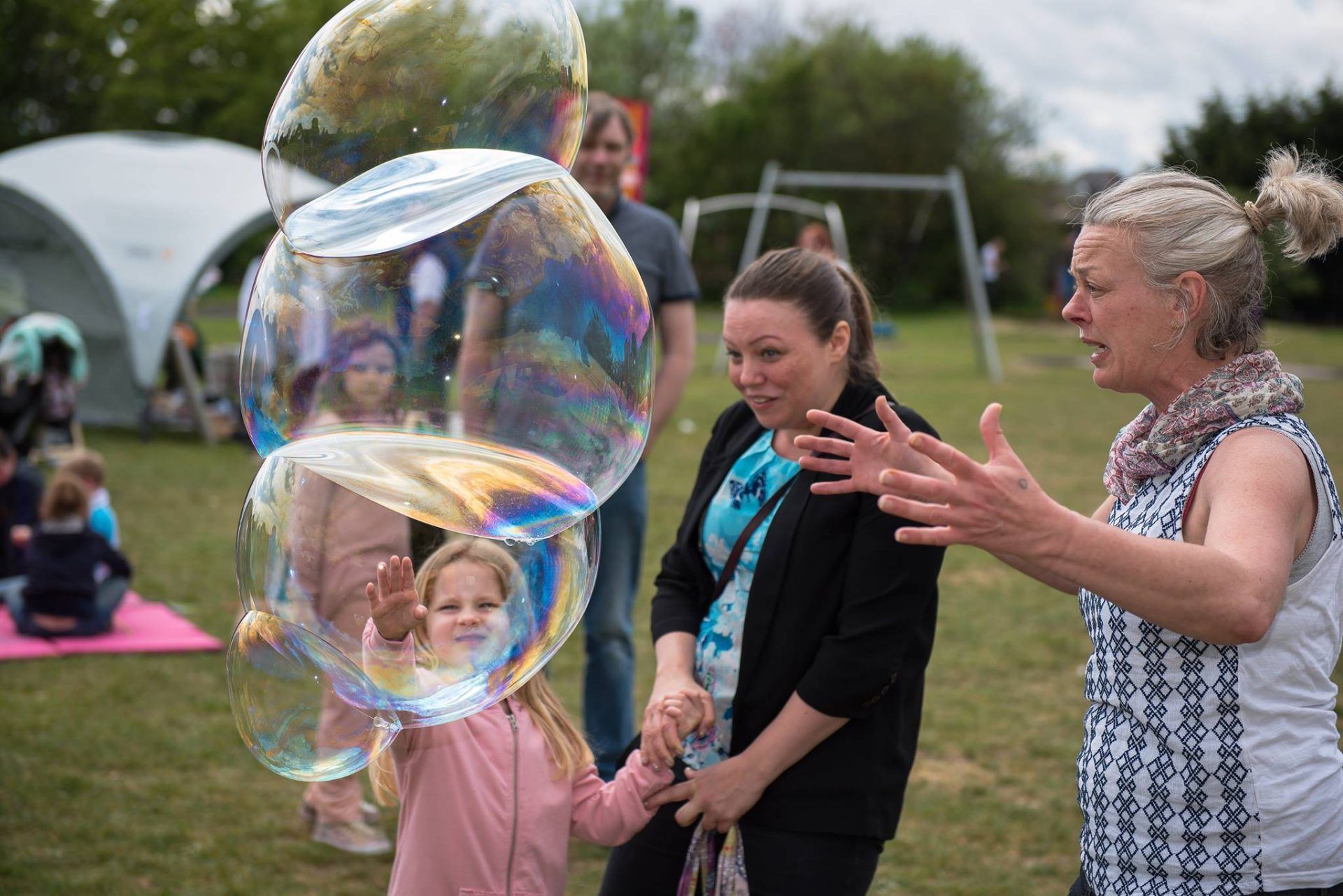 People playing with bubbles