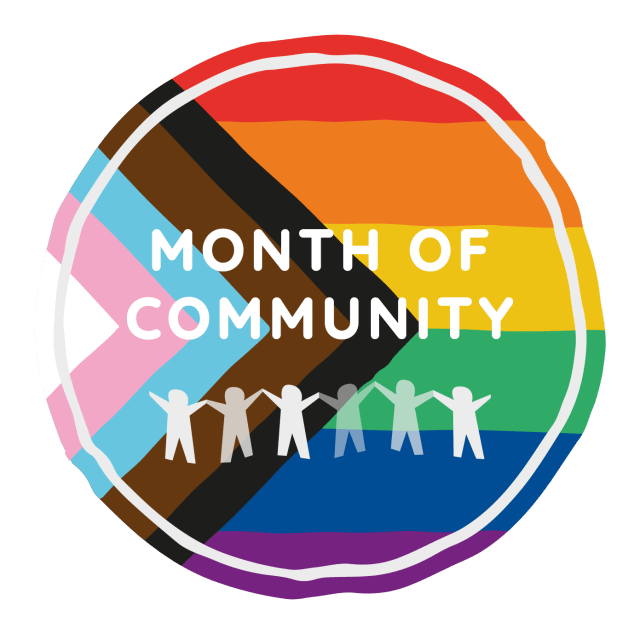 Pride stamp saying 'Month of Community'
