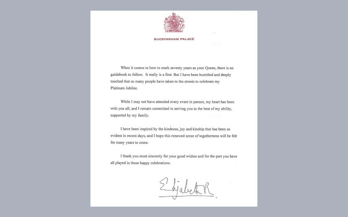 Letter from Queen Elizabeth II. 