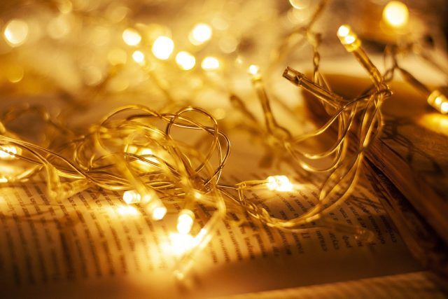Fairy lights on book