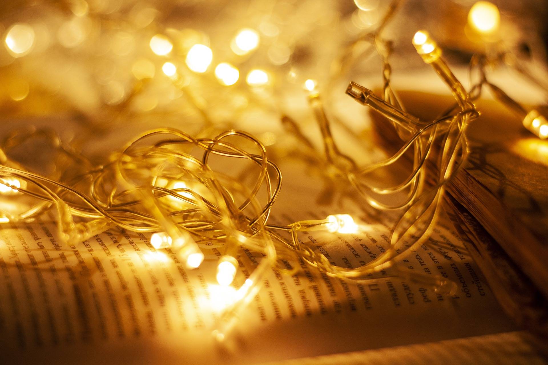 Fairy lights on book