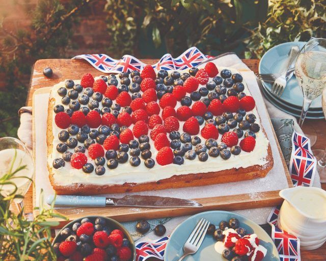 Union Jack traybake with fruits making up the flag