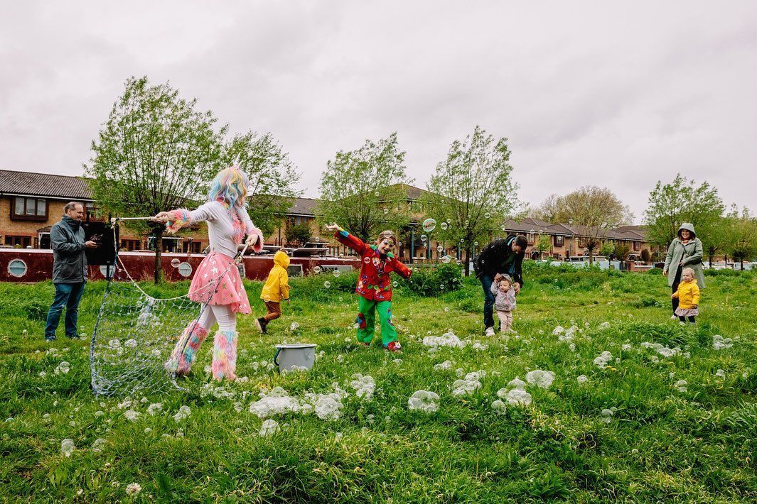 Children playing with bubbles at a Big Lunch