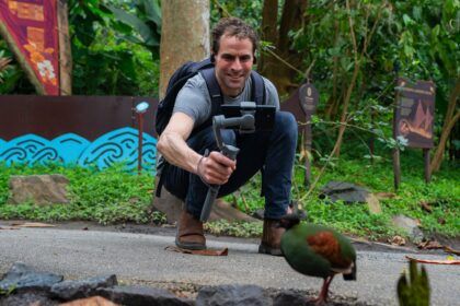 Man filming in the tropical biome as part of Eden Project Live Lesson