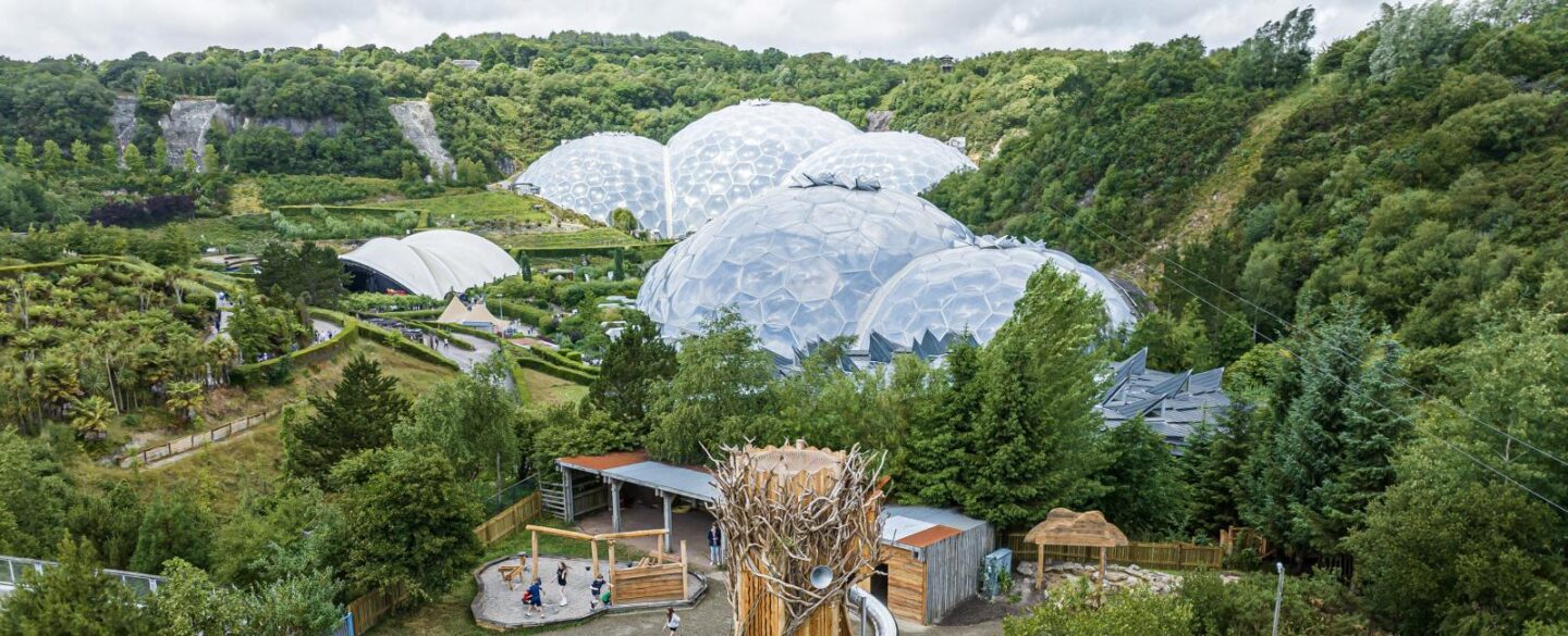 Aerial view of the Eden Project and Nature's Playground